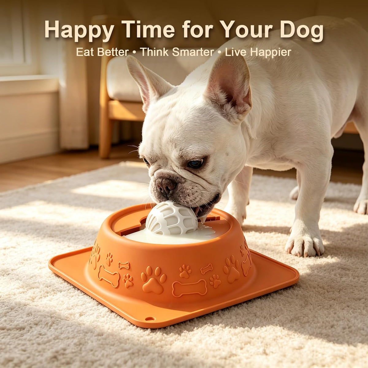 Slow Feeder Dog Bowl for Liquid Treats, Anti-Slip Lick Bowl - Orange - image 4