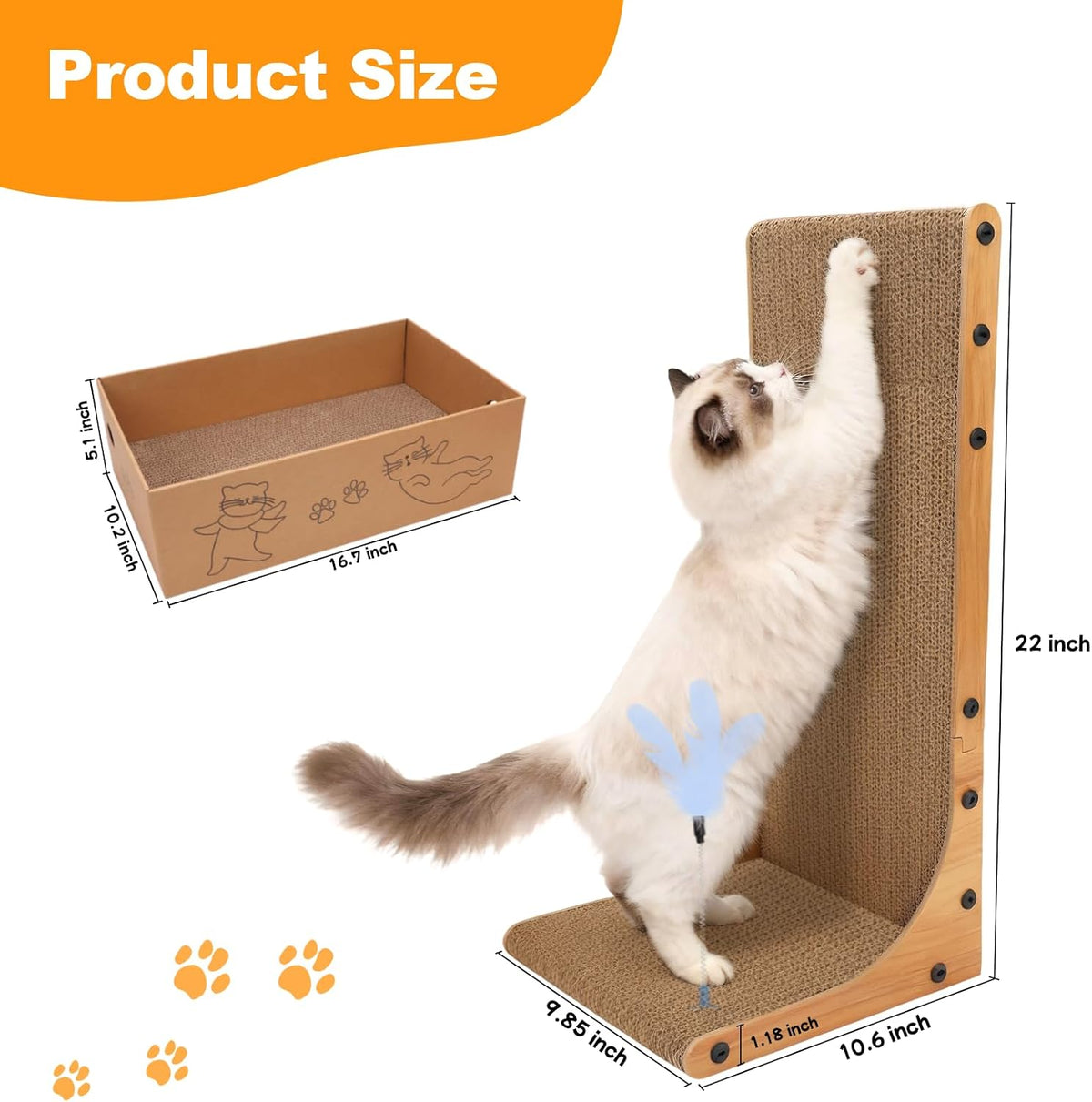 Cat Scratching Post, 3-in1 Cat Scratcher for Indoor Cats - 2pk 22in L-Shape Cat Scratcher with Box - image 3