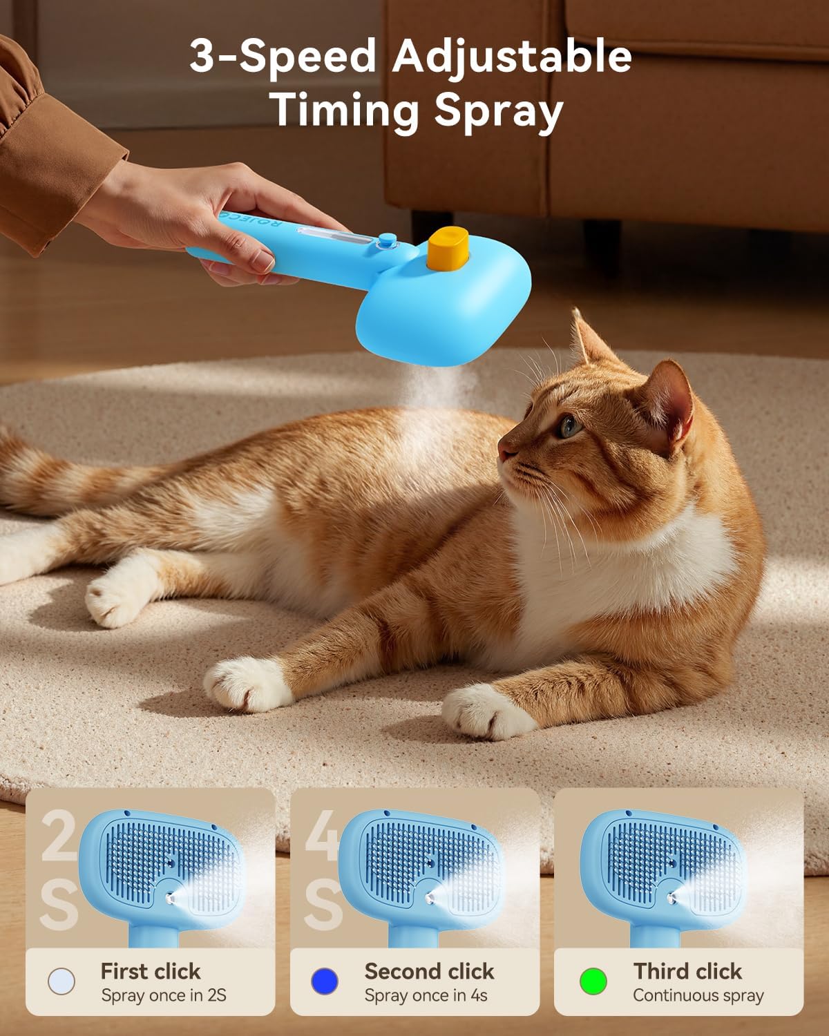 ROJECO 3-in-1 Pet Steam Brush - Blue - image 3