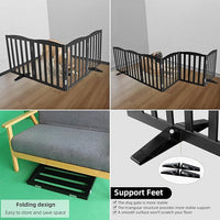 ZJSF Foldable Freestanding Indoor Dog Gate for House Wood Long Pet Gates Dog Fence for Stairs Puppy Gates for Hallways, Puppy Gate,Support Feet Included, Black, 24 "Height-4 Panels