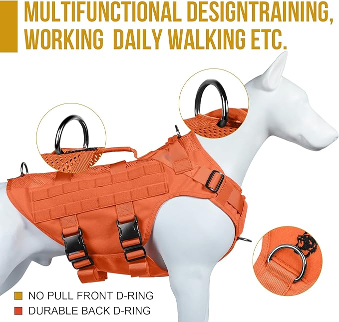 OneTigris - Tactical Dog Harness No Pull for Medium Dogs, Breathable Mesh Design, Service Dog Vest with Handle and Molle Bags, Adjustable Suit for Walking Hiking