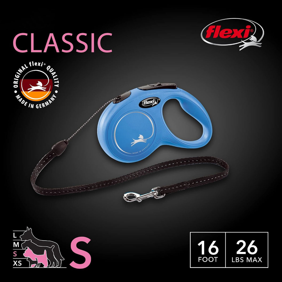 FLEXI Classic Cord Retractable Dog Leash - Blue / Small - 16 ft (Cord) - image 2
