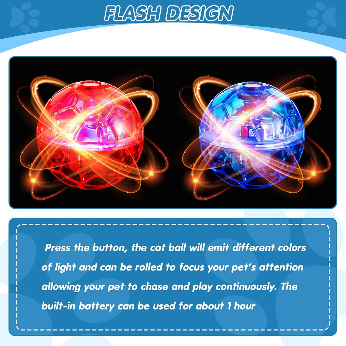 6 Pcs Cat Ball Ghost Hunting Light up Toy - Rose Red, Light Blue / 2 - image 3