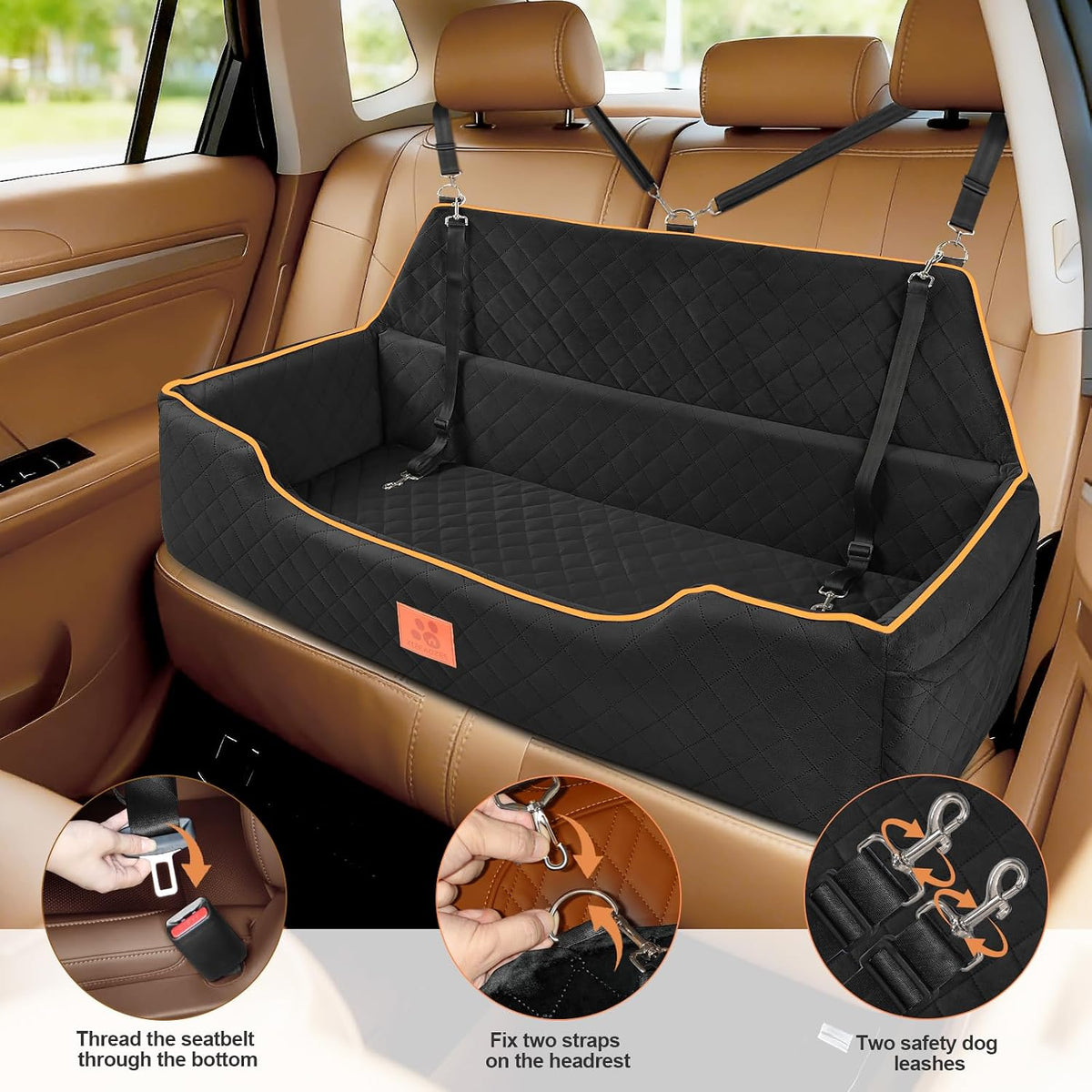 XIEEAOZEE Large Dog Car Seat for Pets Under 100 lbs - Black - image 3