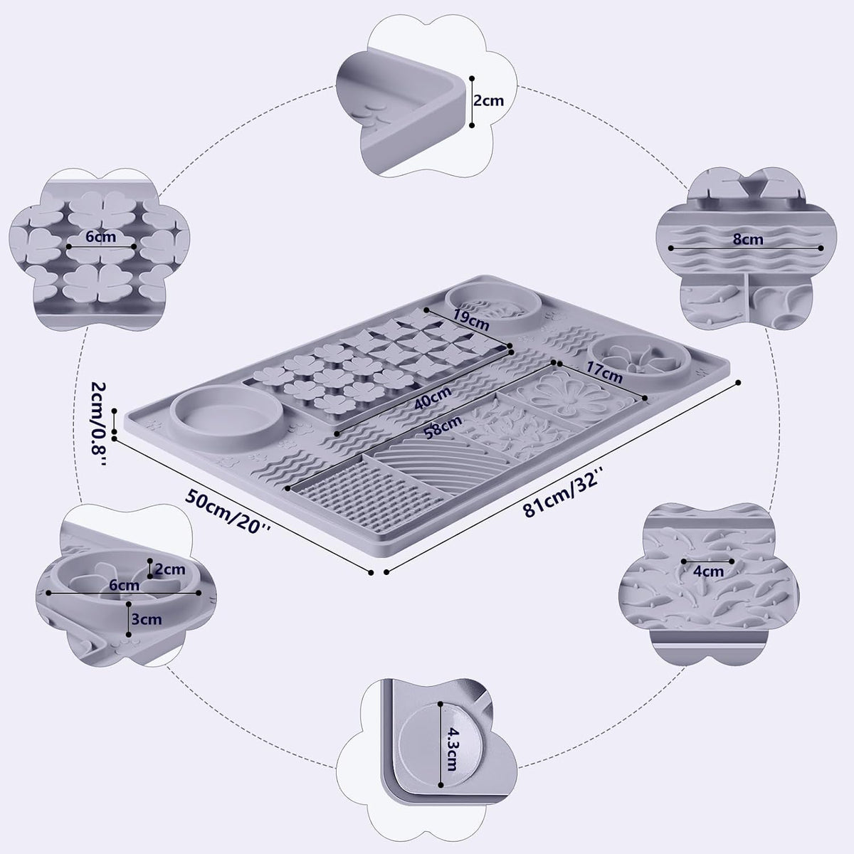 Silicone Snuffle Mat for Dogs 23.6"x 15.7" Large Slow Feeder Mat - Grey:32"x20" - image 4