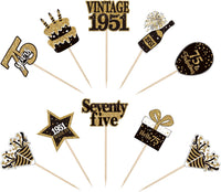 36PCS Happy 80th Birthday Cupcake Toppers Double Sided Black Gold - Vintage / 75th - image 3