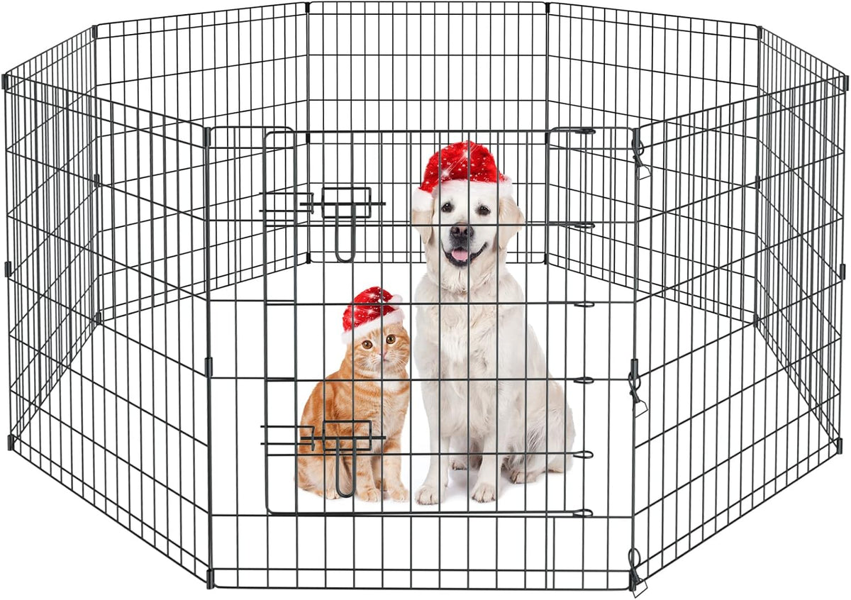 Puppy Pet Playpen 8 Panel 24 Inch Indoor Outdoor Metal Portable - 30"H x 24"W, 8 Panels