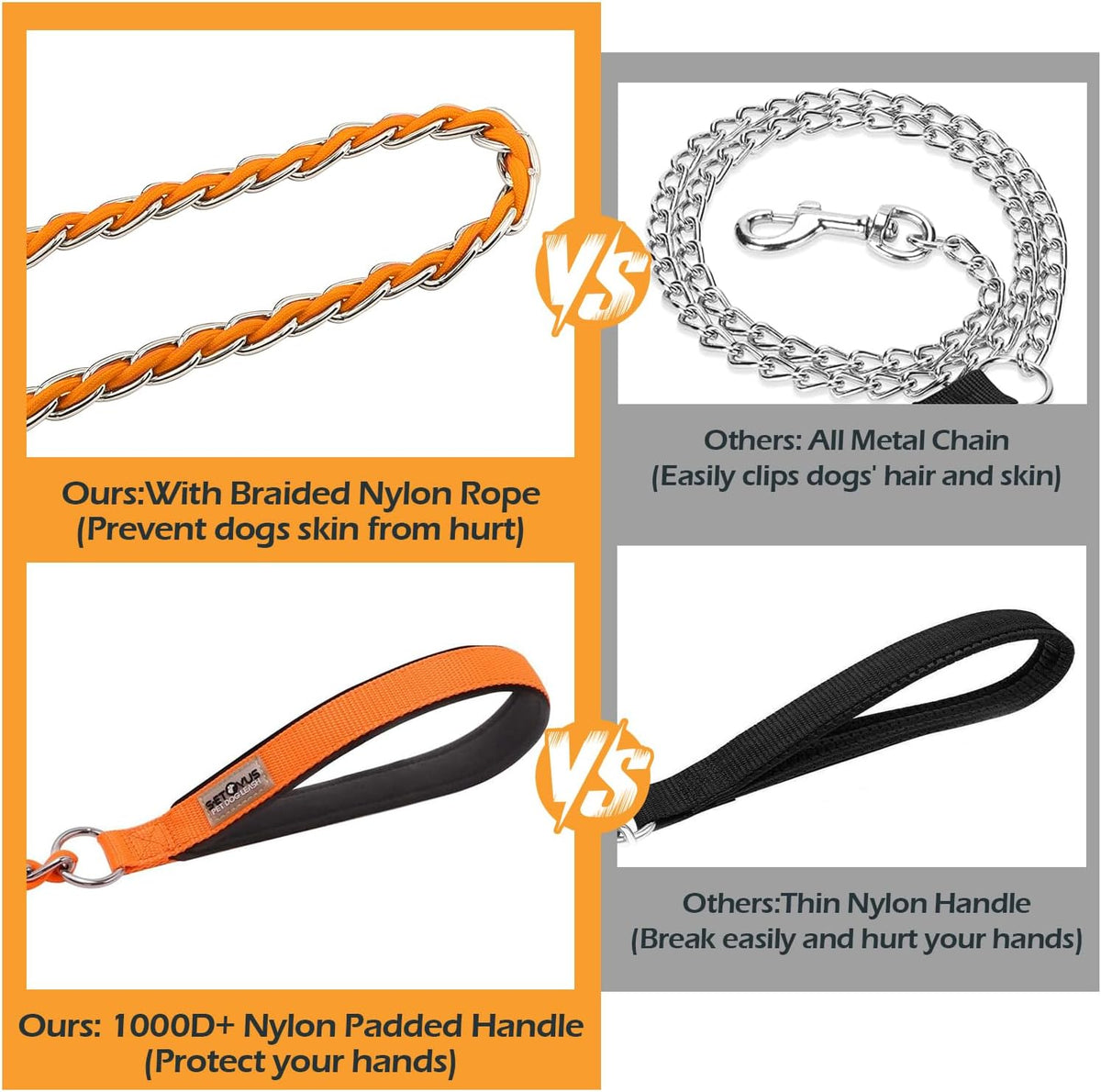 Chain Dog Leash, Bite-Proof Metal Leash - Orange / 4FT(5-30lb) - image 2