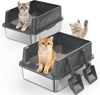 2PACK Stainless Steel Litter Box - Dark Grey / M