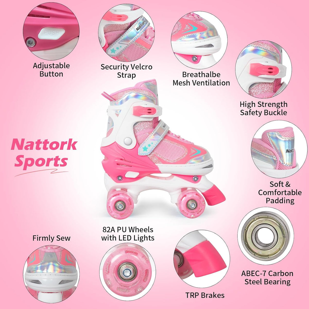 Kids Roller Skates for Boys - Cotton Candy Dream / Small(10C-13C) - image 2