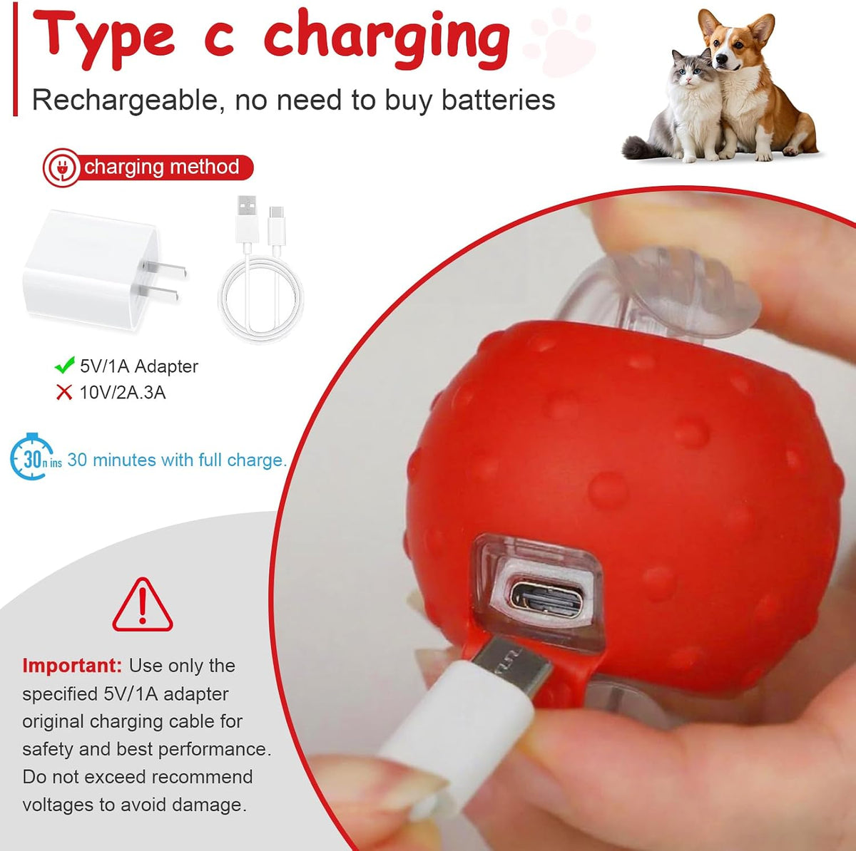 Interactive Cat Toys Smart Ball for Cats & Dogs! Now with 2 Rapid - Red - image 3