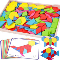 3 Otters wooden pattern blocks set with 150 colorful geometric blocks and pattern cards
