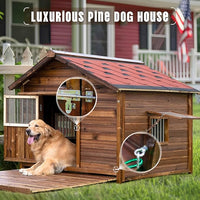Extra Large Dog House Outdoor Made of Solid Pine Wood, Warm Doghouse, Dog House with Elevated Floor for Large Dogs, (Wood, 4XL)