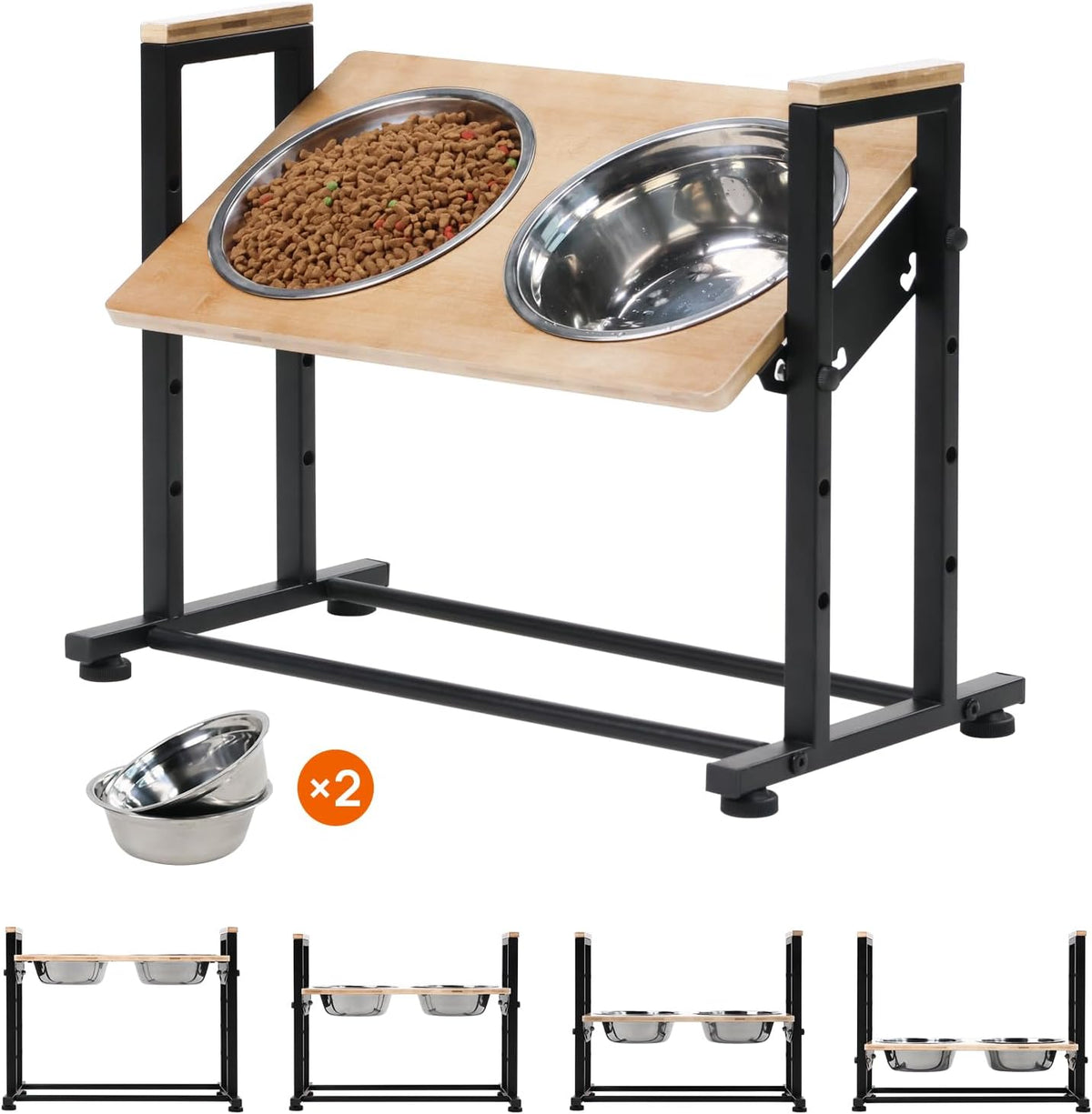 Adjustable Height Pet Feeder Stand with 2 Dishwasher-Safe Stainless