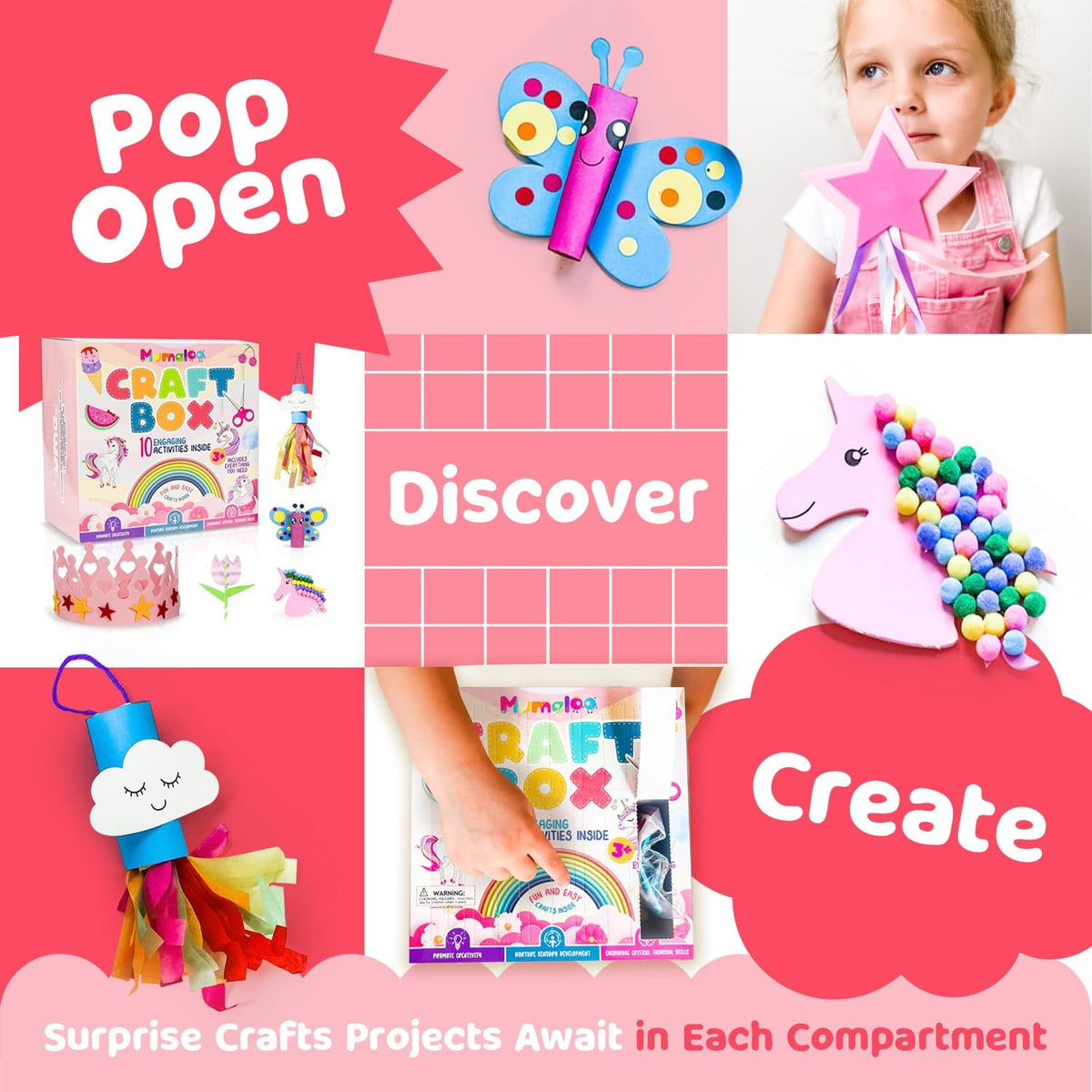 Mumaloo Arts and Crafts Kit for Kids, 10 Projects Ages 4, 8 - Unicorn - image 3