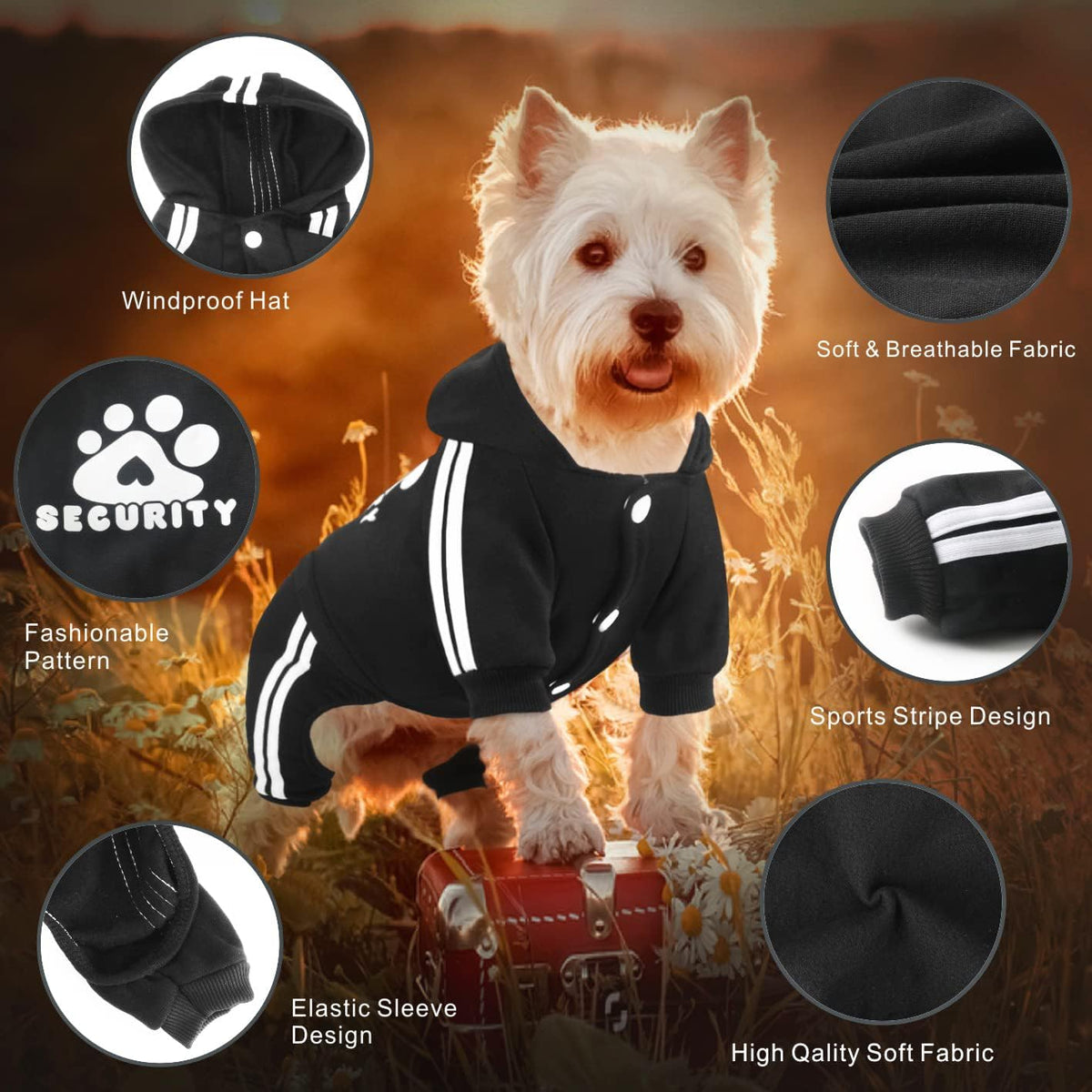Dog Hoodie Security Clothes 4 Legs Jumpsuit Sweatshirt Hoodies Soft - Black / Small - image 3