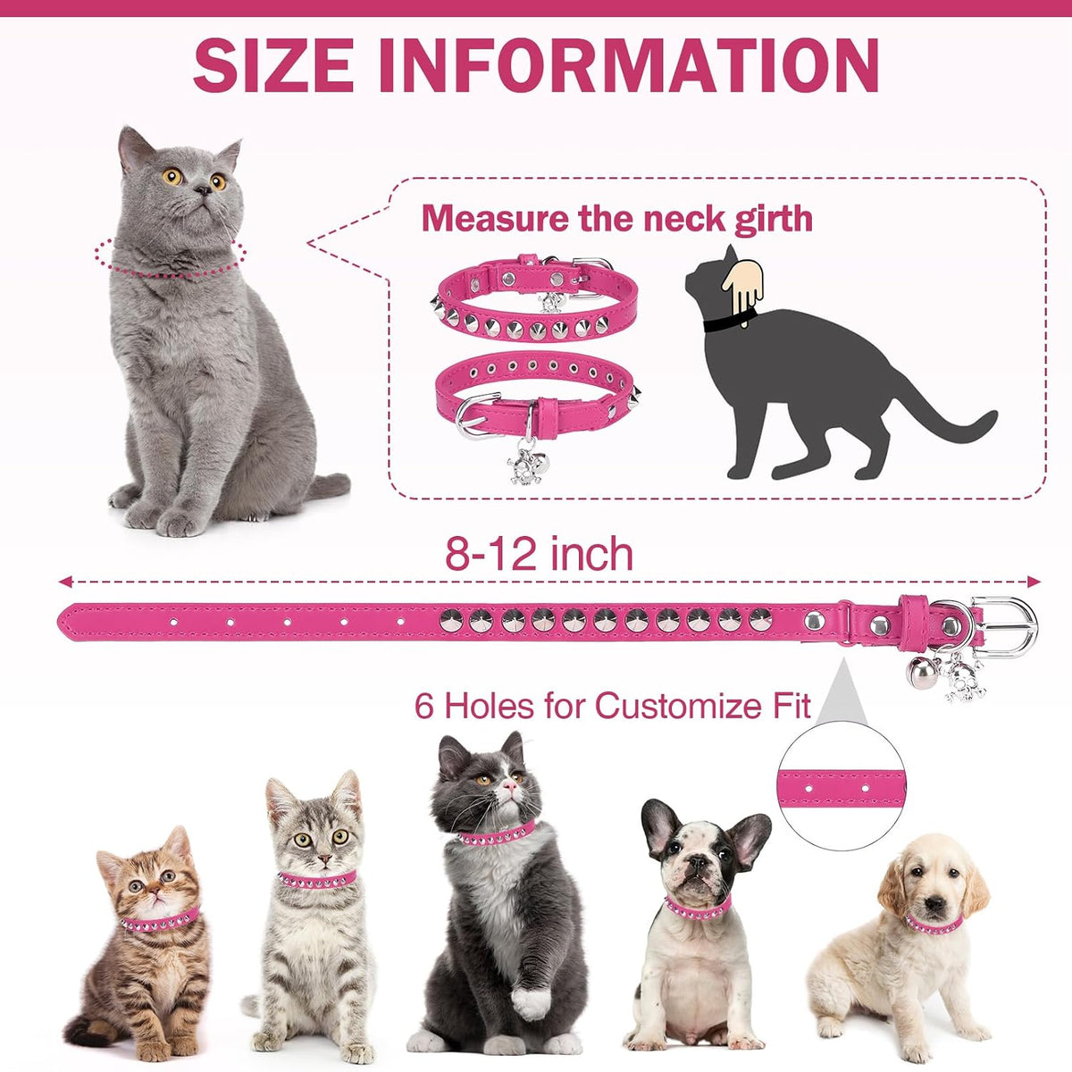 Leather Cat Collar, Breakaway Kitten Collars with Bell, Black – Essentials for Small Pets - Rose_Studded / 8"-12" Cats / Mini Dogs(Pack of 1) - image 4