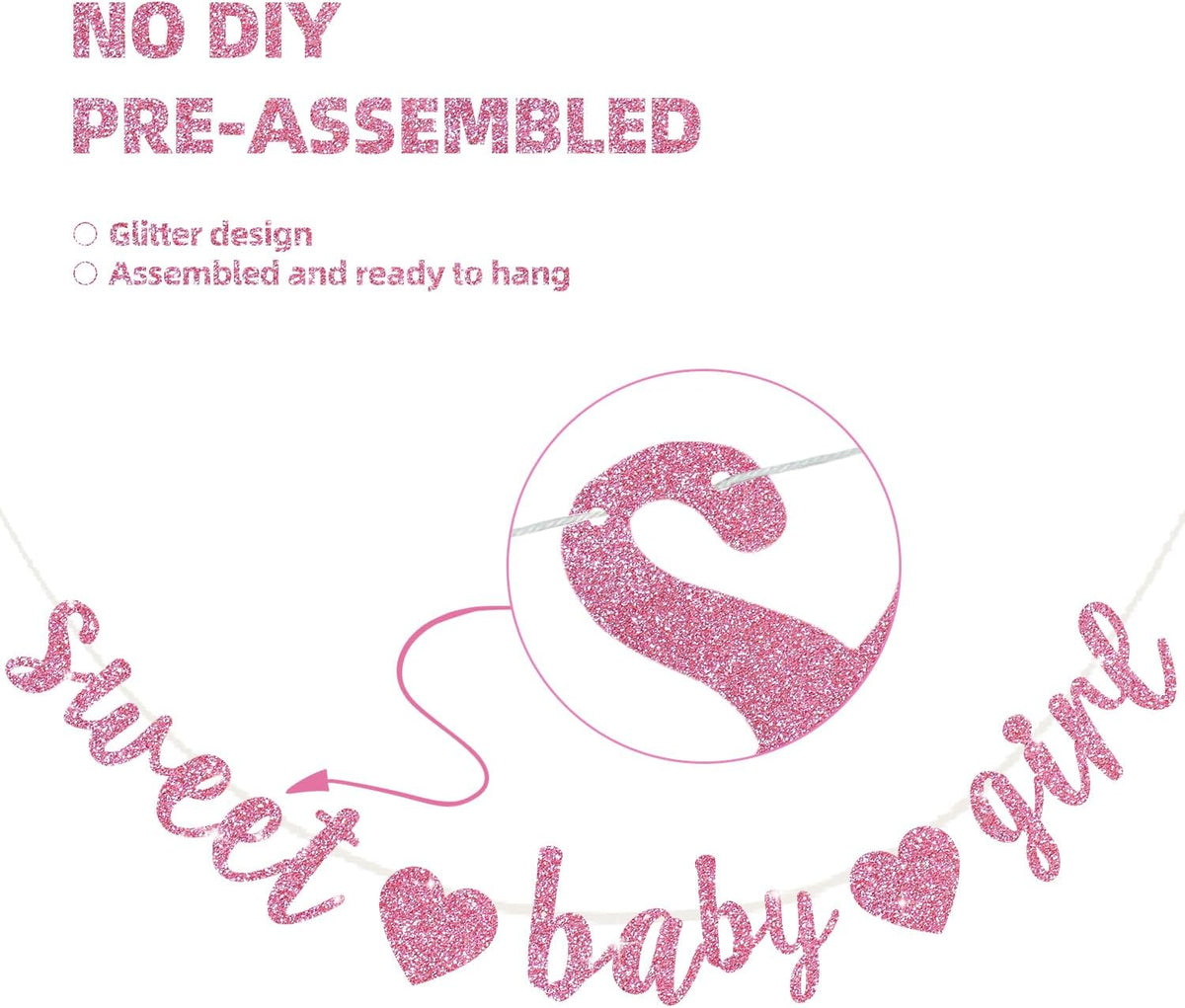 BEISHIDA Pre-Strung Glitter Champagne Girl Baby Banner Baby Shower - pink - image 3