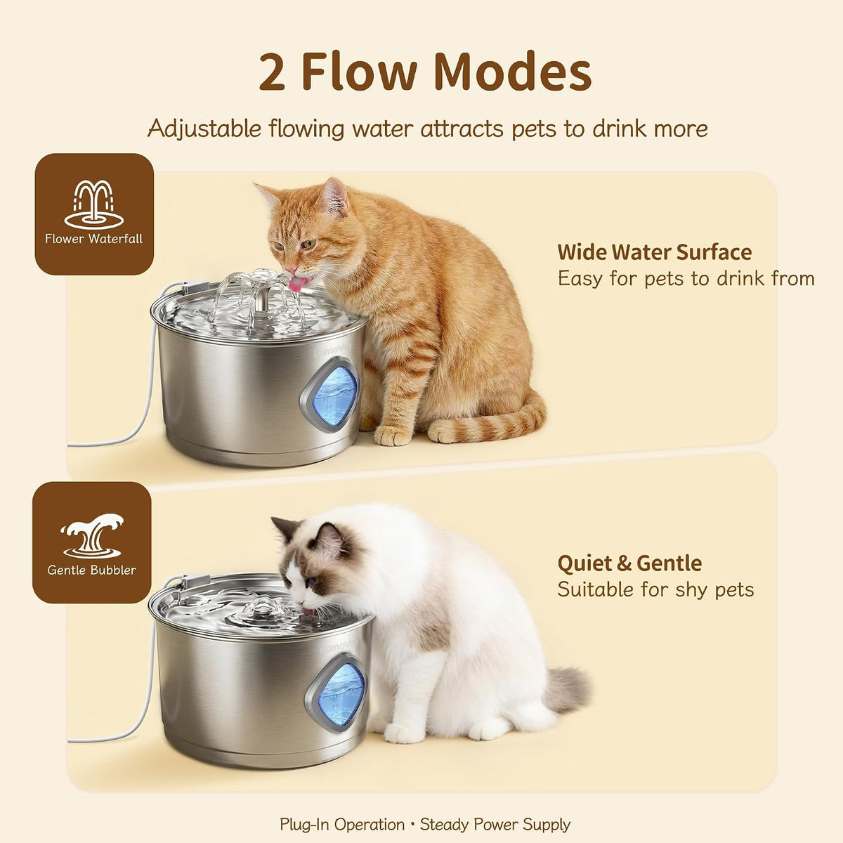 Cat Water Fountain Stainless Steel - Fountain+2 Filters +2 Sponges - image 2
