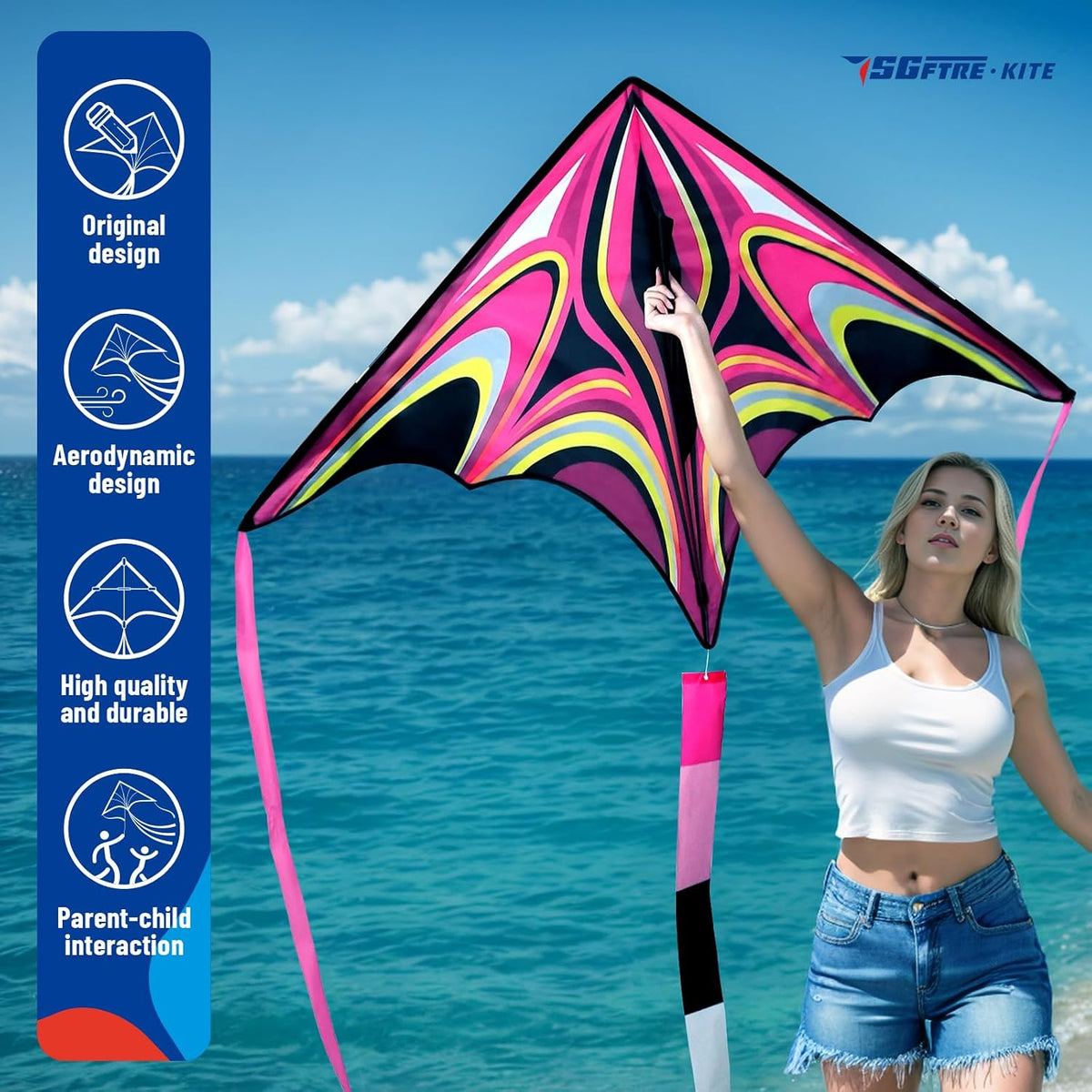 Kite, Large Delta Kites for Kids and Adults - Pink - image 2