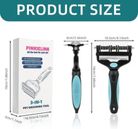 3-IN-1 Pet Grooming Tool - Undercoat Rake, Dematting Comb & Deshedding Brush for Cats & Dogs - Removes Mats, Tangles & Loose Fur, Reduces Shedding & Prevents Hair Mess (Blue)