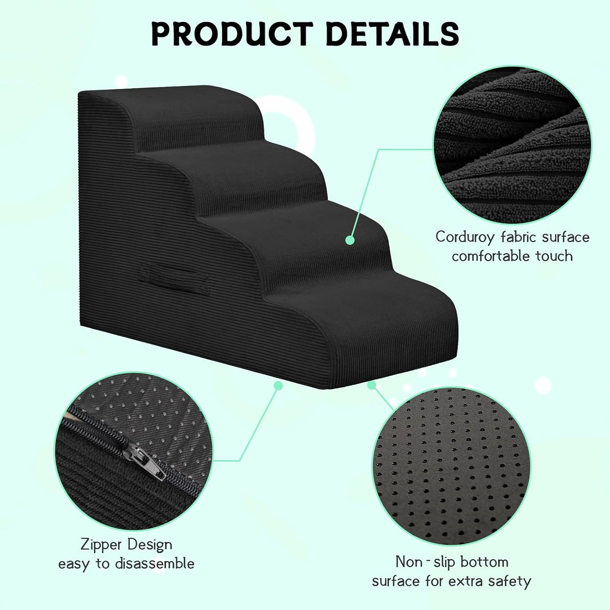 4 Step Dog Stairs Pet Ramp for High Beds, Sofas and Cars – Essentials for Dogs - Black / 4.0 / 4-Step 20"H - image 3