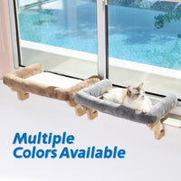 Zakkart Cat Perch for Windowsill with Bolsters – Essentials for Cats - Natural Color Wood with Brown Bed / 26.4''L x 15''W - image 2
