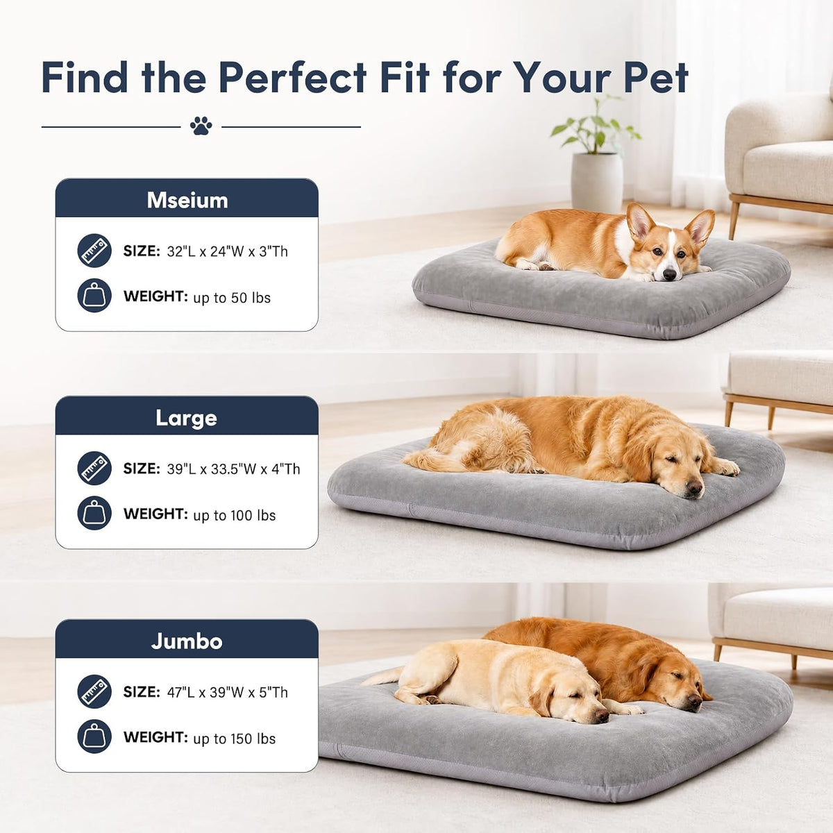 Magic Dog Orthopedic Extra Large Dog Bed 47 Inch - 47.0"L x 39.0"W x 5.0"Th / Grey - image 3