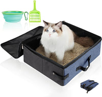 HiCaptain Portable Travel Litter Box for Cats - Grey-Blue / Large