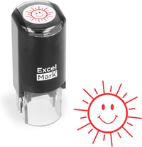 ExcelMark Round Teacher Stamp, RED Ink - HAPPY SUN