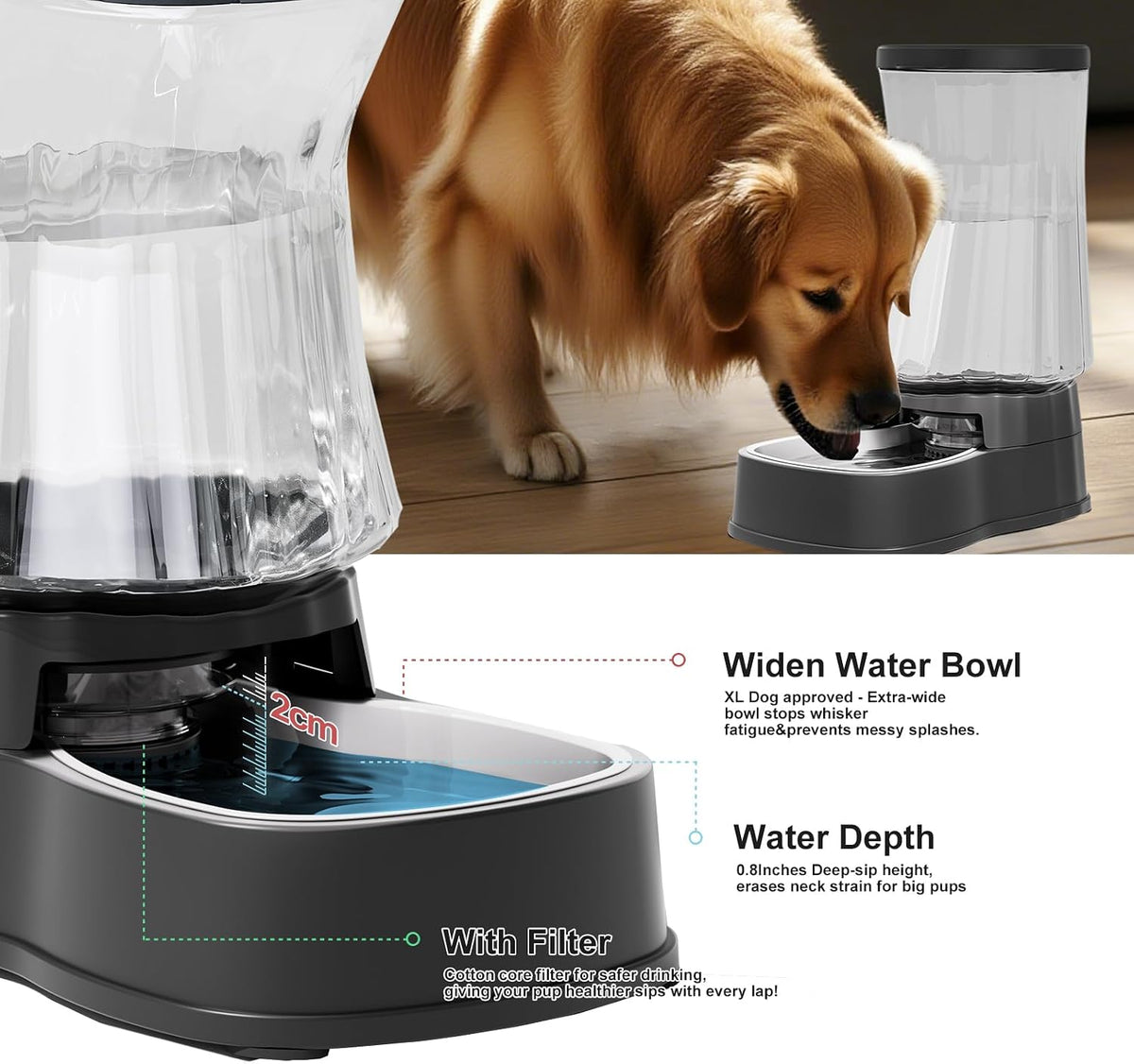 Automatic Dog Water Dispenser, Stainless Steel Bowls Feeder - Black / 1.6 Gallon - image 4