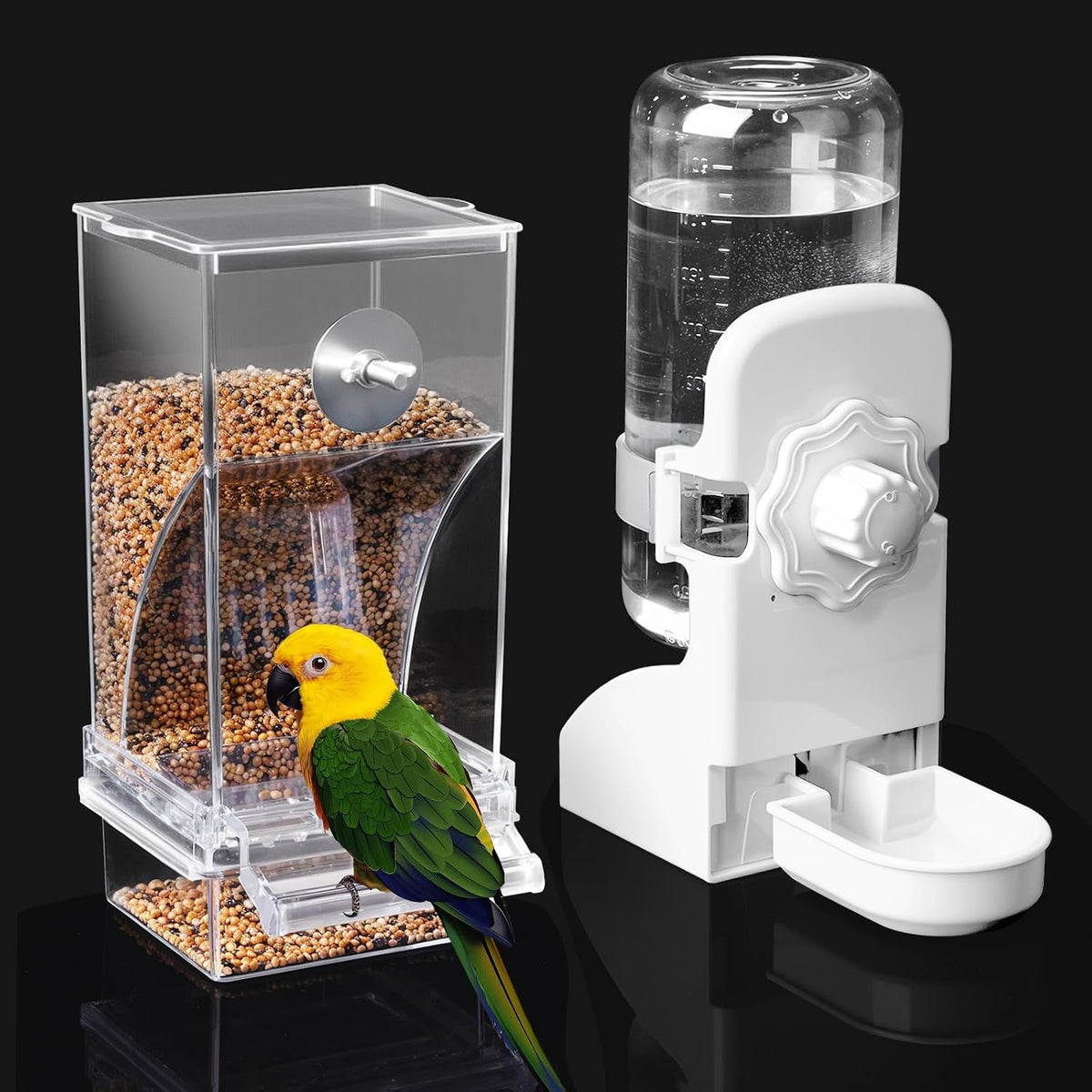 Lemtrflo No Mess Bird Feeder Water Dispenser Set - White