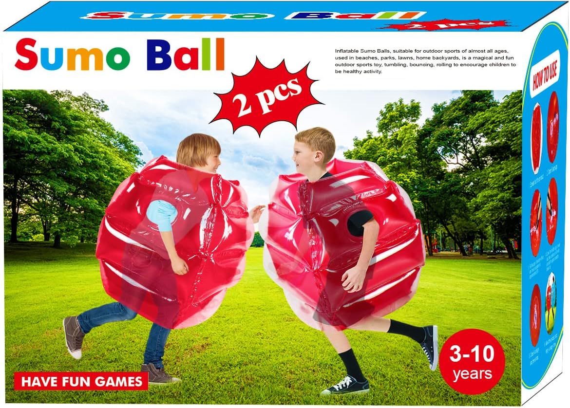 SUNSHINE-MALL 2 pc Sumo Balls for Kids, Bubble Bounce Ball - red+red