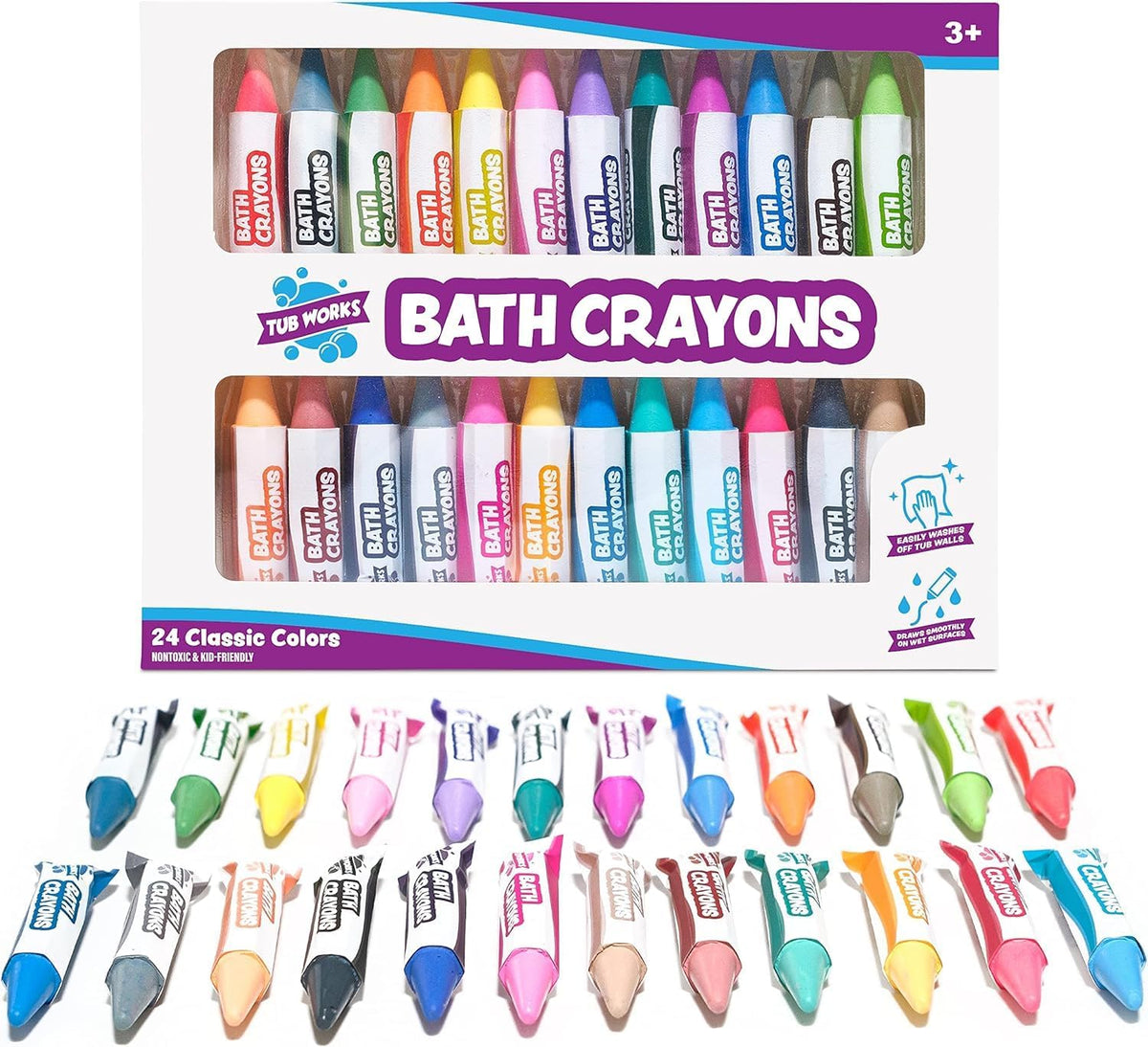 Tub Works Smooth Bath Crayons Bath Toy, Nontoxic - 24 Pack