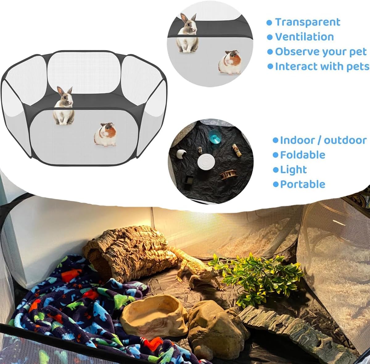 Small Animal Playpen, Pop-Up Portable Play Yard for Guinea Pigs - BLACK with Pad - image 4