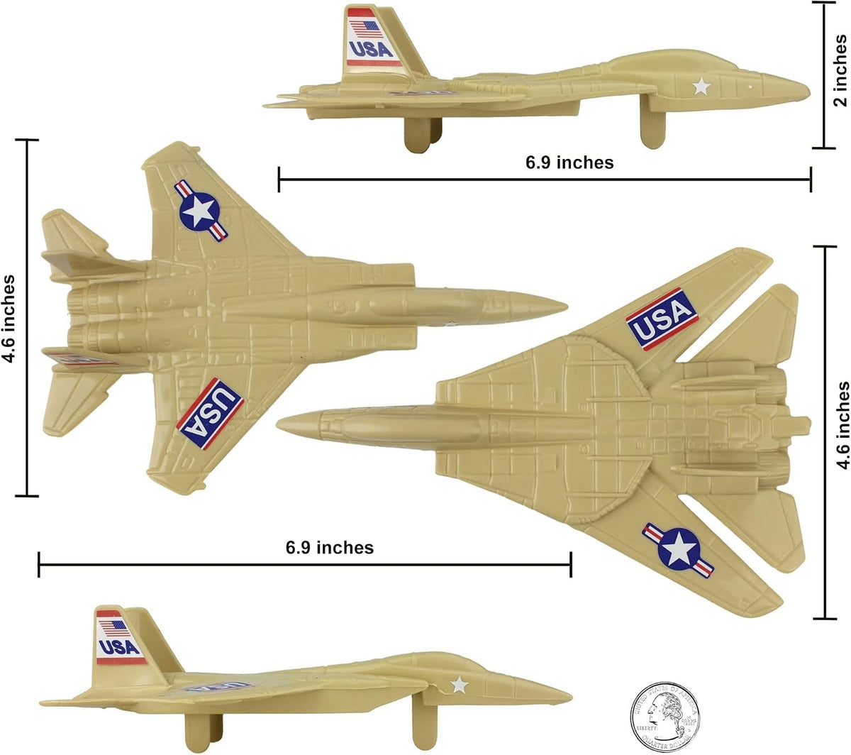 TimMee plastic army men combat fighter jets, 4 green toy airplanes - view 2