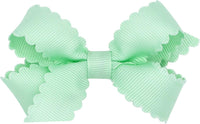Wee Ones medium smoke blue girls grosgrain hair bow with scalloped edges and no slip clip - view 4