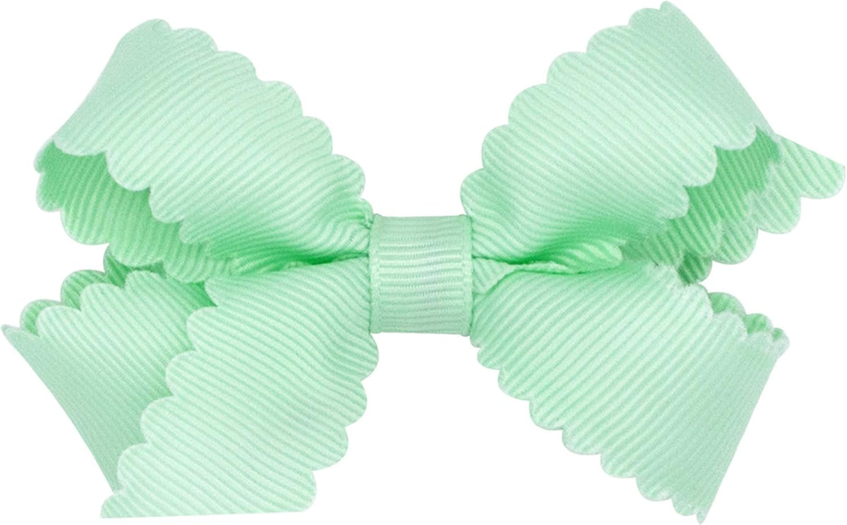 Wee Ones medium smoke blue girls grosgrain hair bow with scalloped edges and no slip clip - view 4