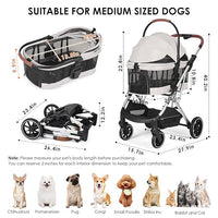 T6 Luxury Pet Stroller for Medium Dogs Up to 66lbs or 2 Small Pets – 3-in-1 Dog & Cat Stroller with Removable Carrier, Foldable & Lightweight (Beige & Net Wall)
