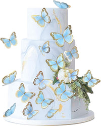 30Pcs 2D Waterproof Swallowtail Butterfly Cake Topper Transparent - Not Edible / Blue Gold