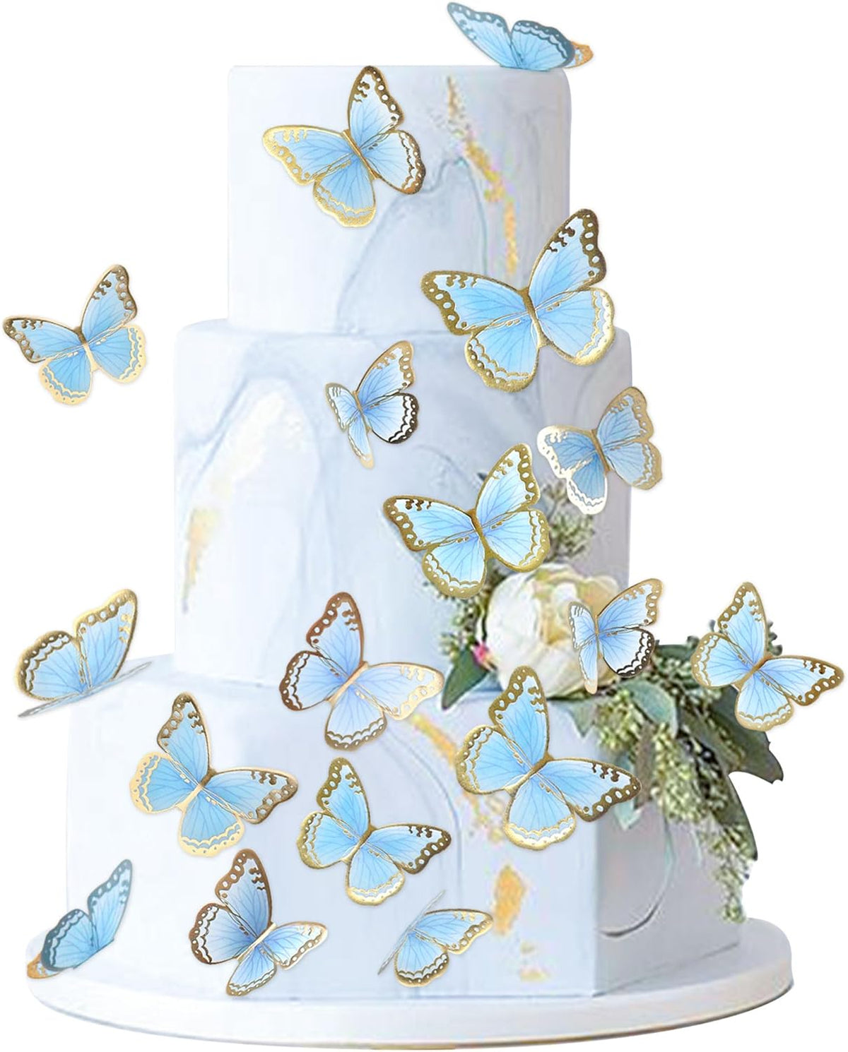 30Pcs 2D Waterproof Swallowtail Butterfly Cake Topper Transparent - Not Edible / Blue Gold