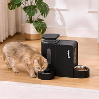 Gravity Cat Feeder and Water Dispenser with 304 Stainless Steel Bowls, 2 in 1 Automatic Cat Feeder with 180 Degree Rotatable Water Bowl, Large Capacity for Puppy Kitten Rabbits, Blue