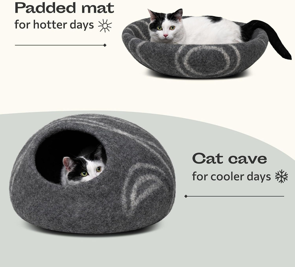 Cat Cave, New Zealand Wool Bed for Indoor Cats - Grey / Large (Pack of 2) - image 4