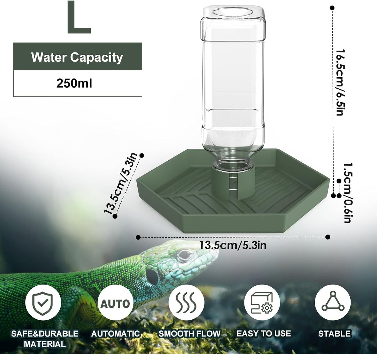 Reptile Water Dispenser Bowl for Bearded Dragon Tortoise – Essentials for Reptiles And Amphibians - Grey Green / L - image 2