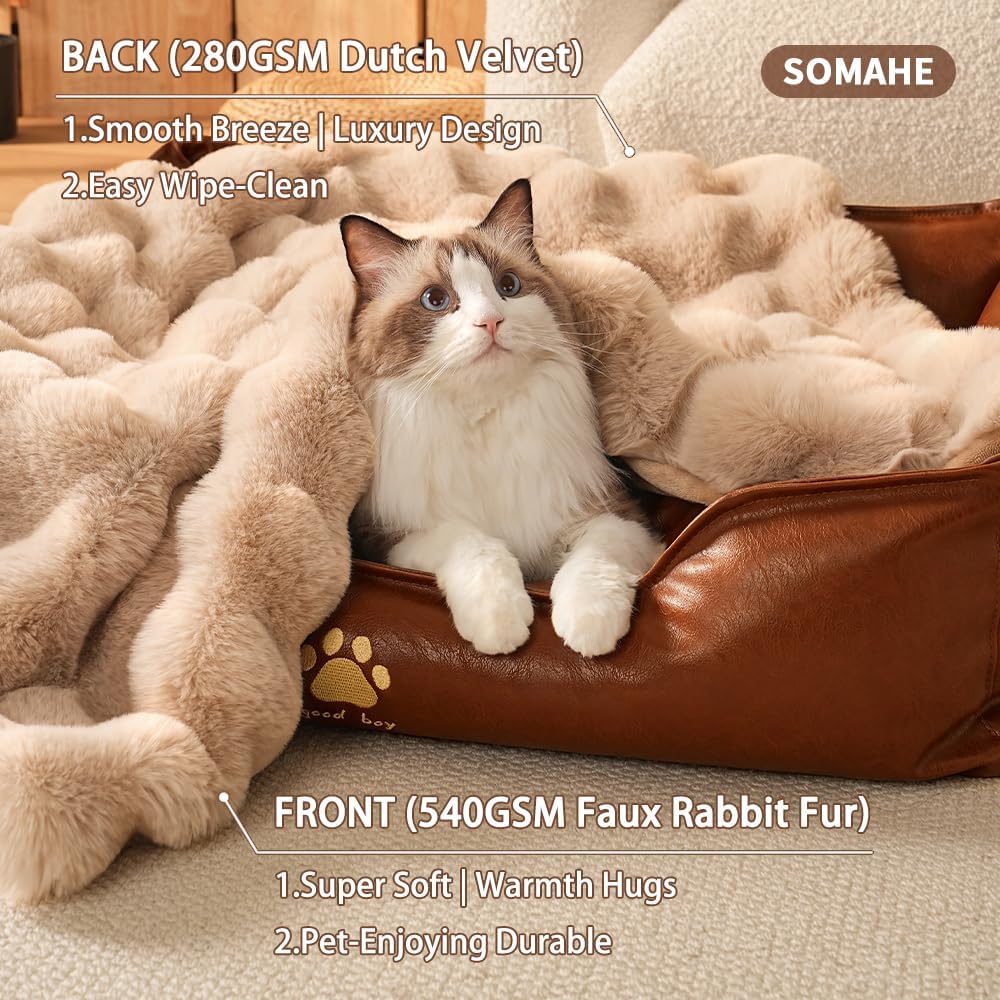 SOMAHE Soft Faux Fur Cat Blanket, Washable - 22"L x 18"W Inches / Latte Coffee - image 2