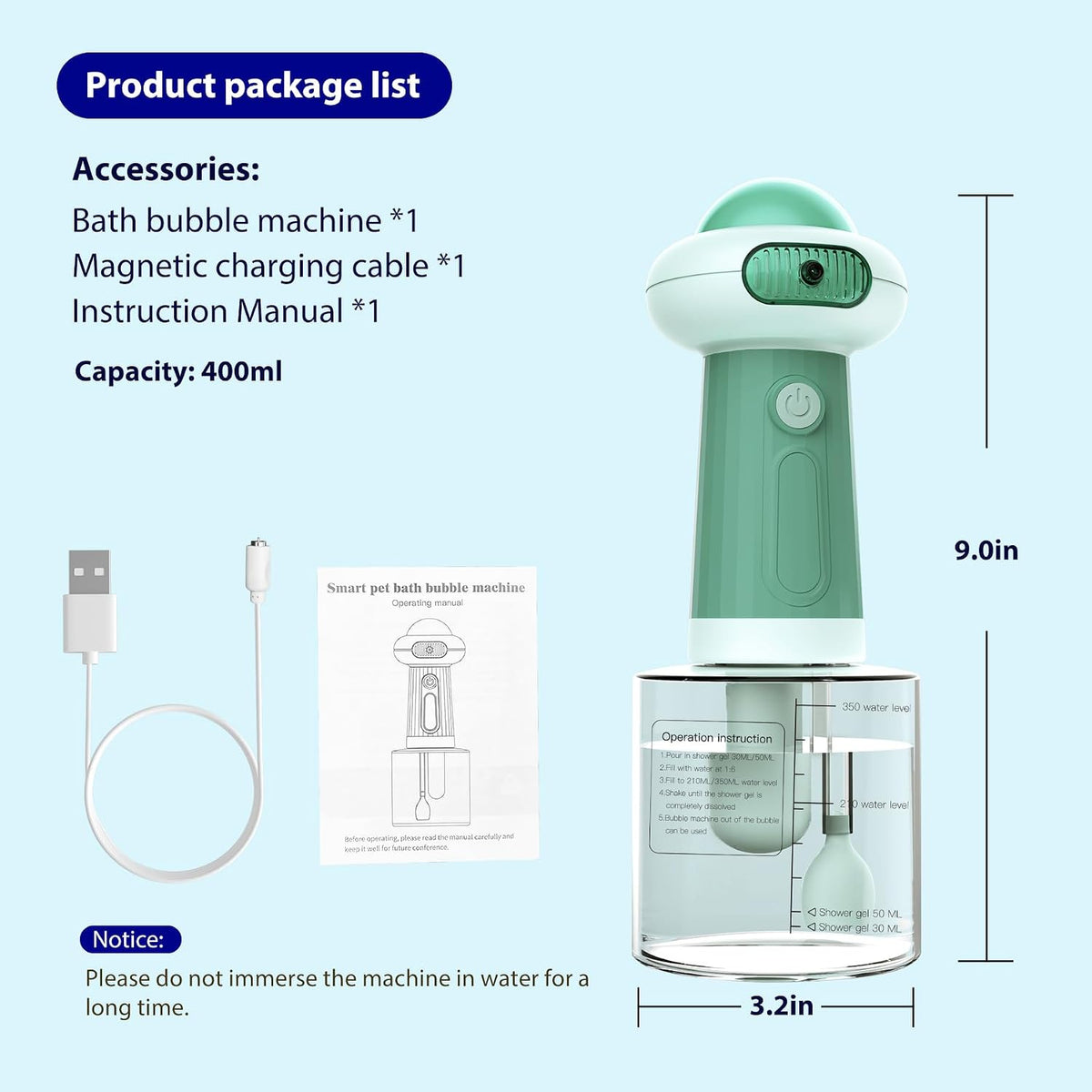Electric Dog Shampoo Dispenser & Foam Sprayer - Green UFO - image 2