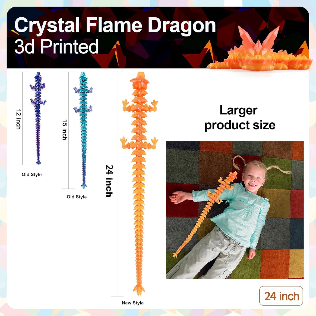 3D Printed Dragon 24 Inch - Flame Colour / 24in - image 3