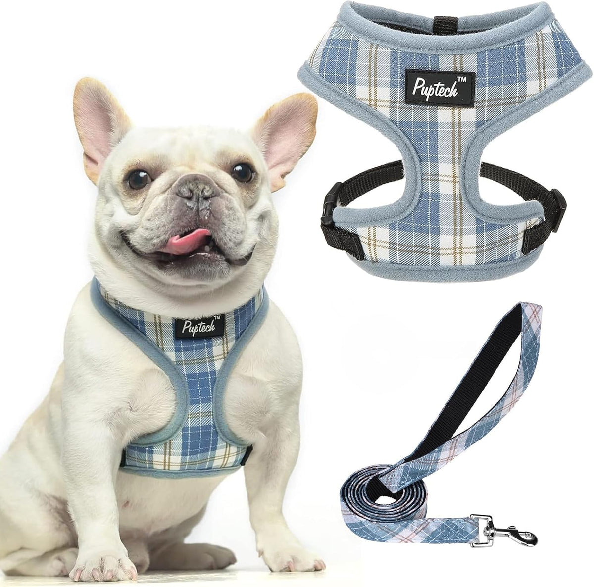 Pupteck Soft Mesh Dog Harness Sized and Leash Set Pet Puppy Cat - Sky Blue / S (NECK: 12", CHEST: 14"-18") / Classic over-the-head harness