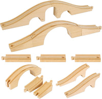 JarThenaAMCS wooden train track expansion set with two bridges and straight tracks