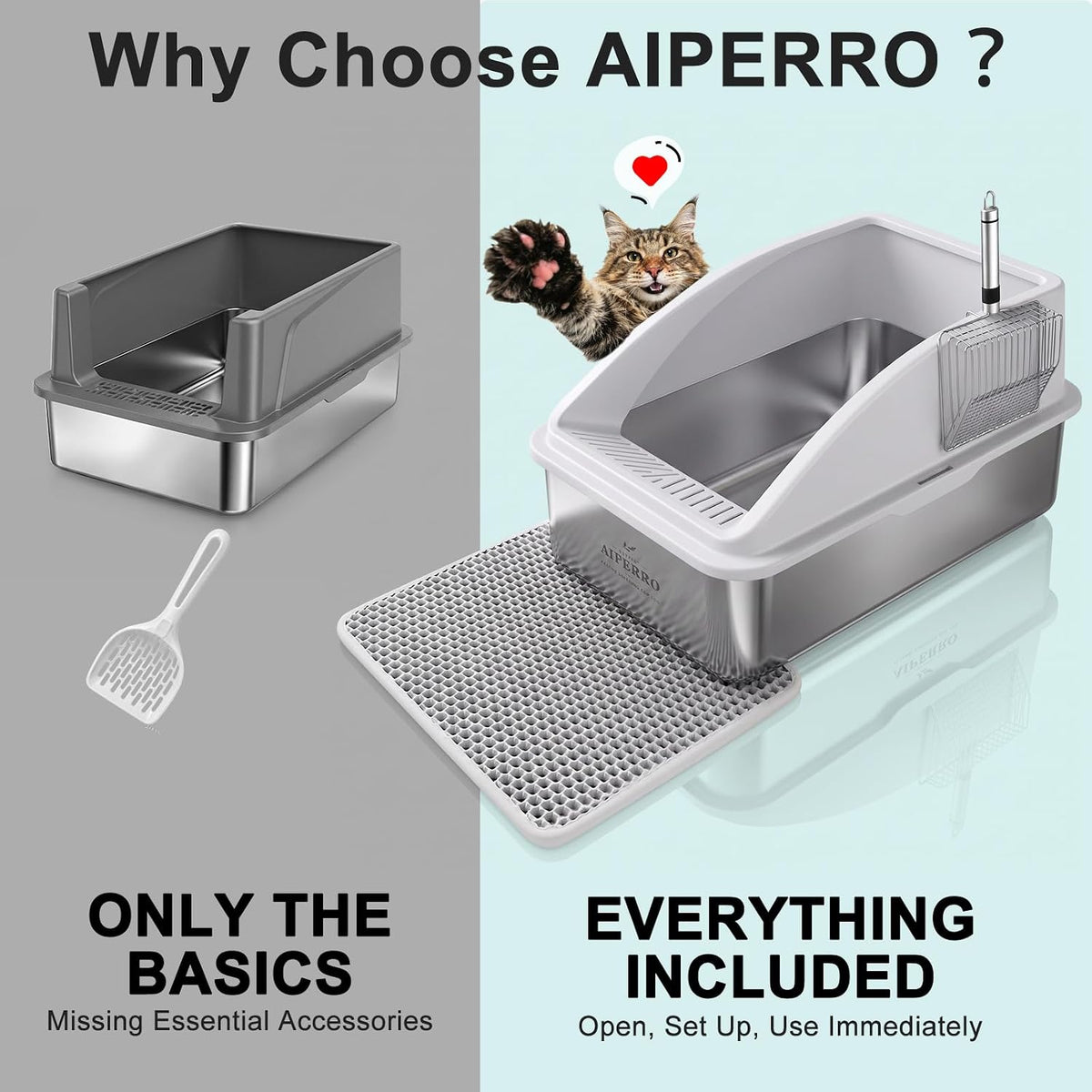 AIPERRO Stainless Steel Litter Box - Silver Grey / X-Large - image 3